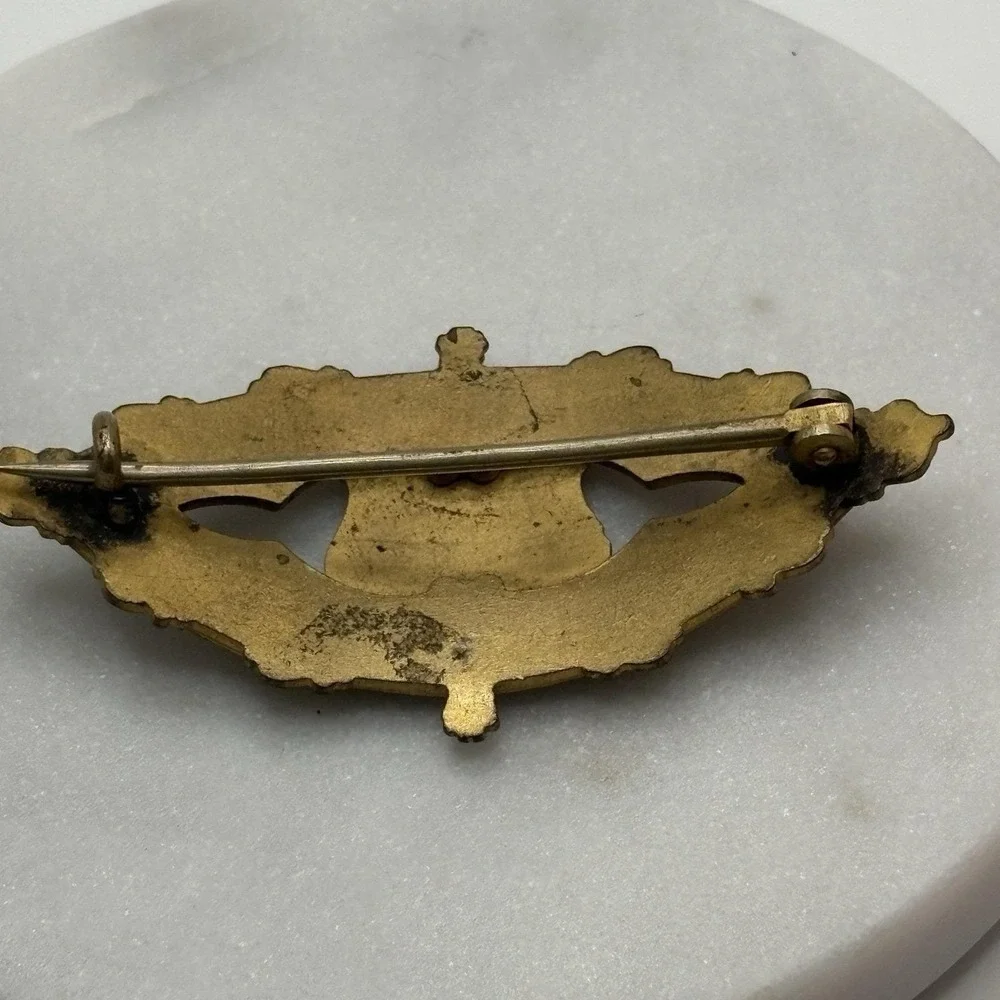 Antique Victorian Sash Pin Guilloche Enamel Pin Brooch Maine Coat of Arms